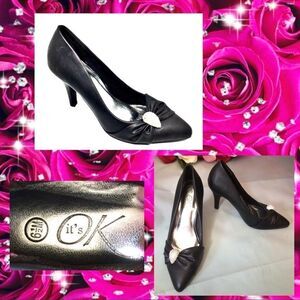 6.5m black bling drop point toe Heels